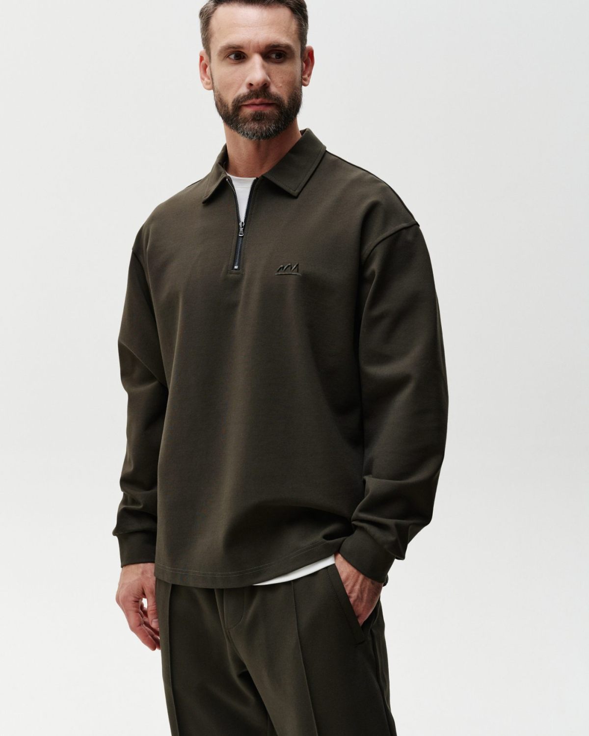 Джемпер с воротником на молнии Classic Nikasport, 3M5CL32E1-15DRK/GRN13, цвет темный хаки