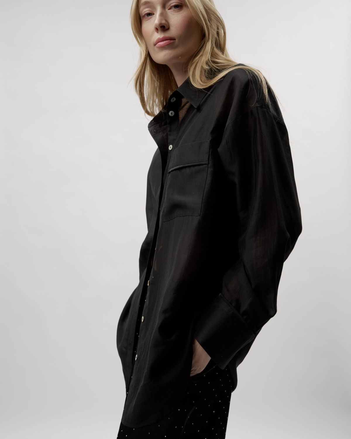 Полупрозрачная рубашка с длинным рукавом NY Nikasport, SBW2NY53W-23BLK101, цвет черный