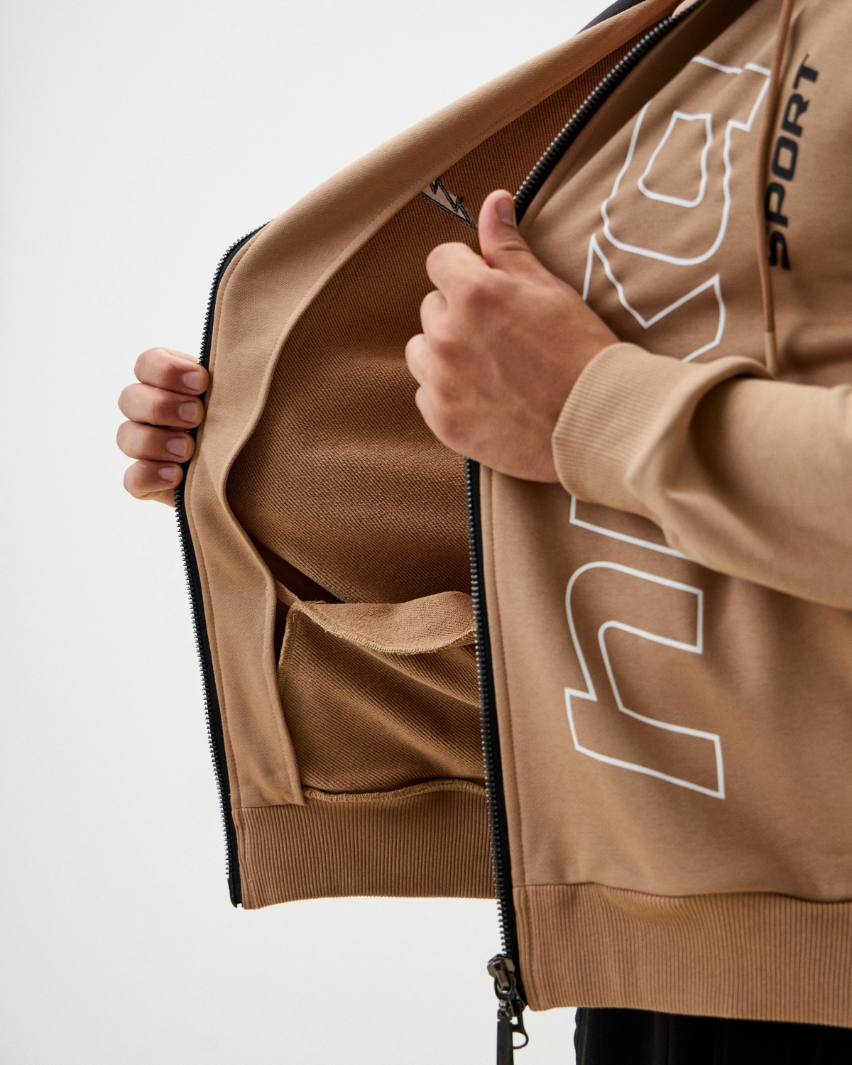 Худи на молнии Beige & Grey Nikasport, BG25-M92-BGE, цвет бежевый