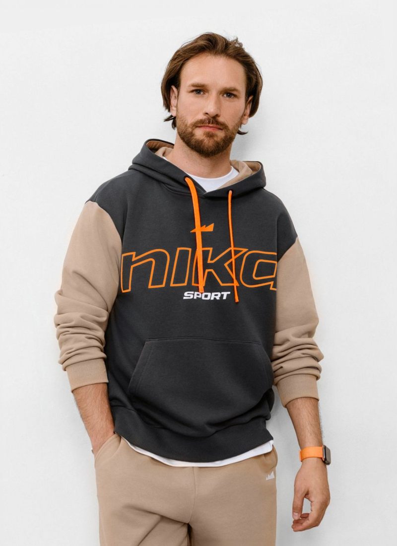 Худи Beige & Grey Nikasport, BG24-M92-DRK/GRY/BGE, цвет темно-серый + бежевый