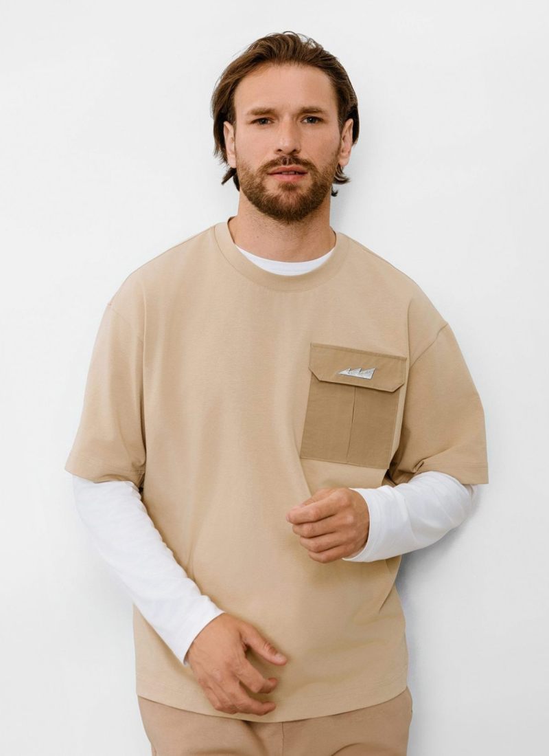 Футболка Oversize c накладным карманом Beige & Grey Nikasport, BG13-M11-BGE, цвет бежевый