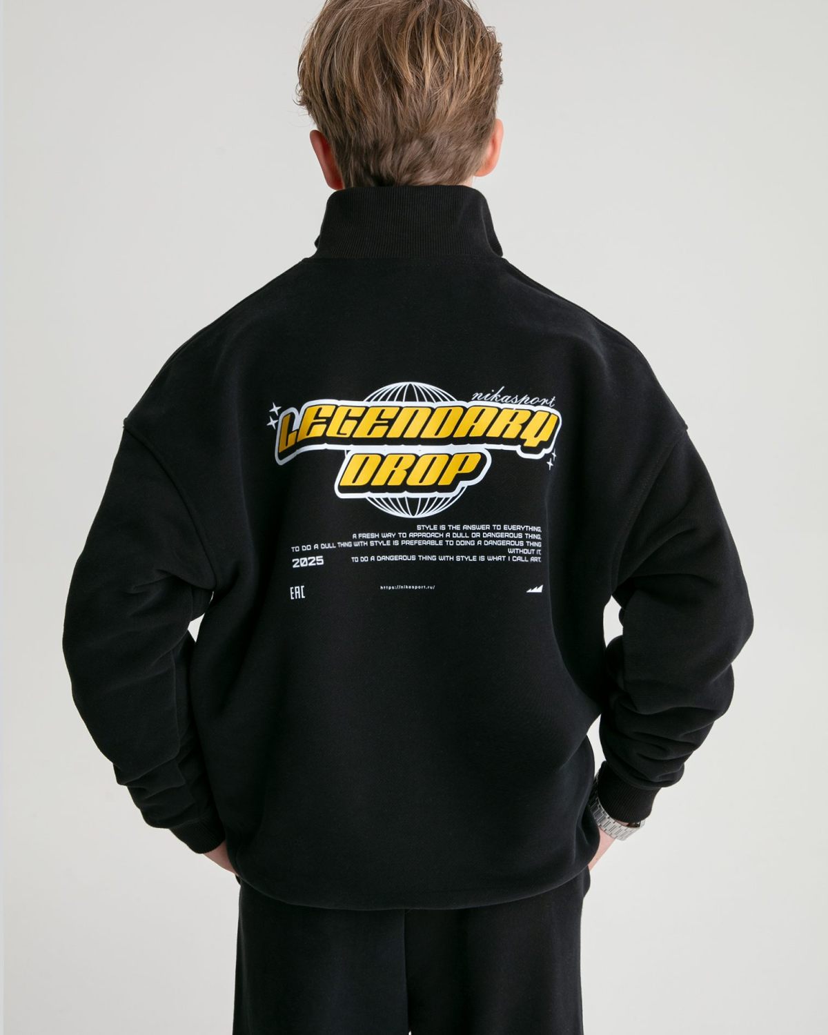 Детский джемпер с воротником стойкой на молнии Legendary Drop Nikasport, U7LD32-BLK, цвет черный